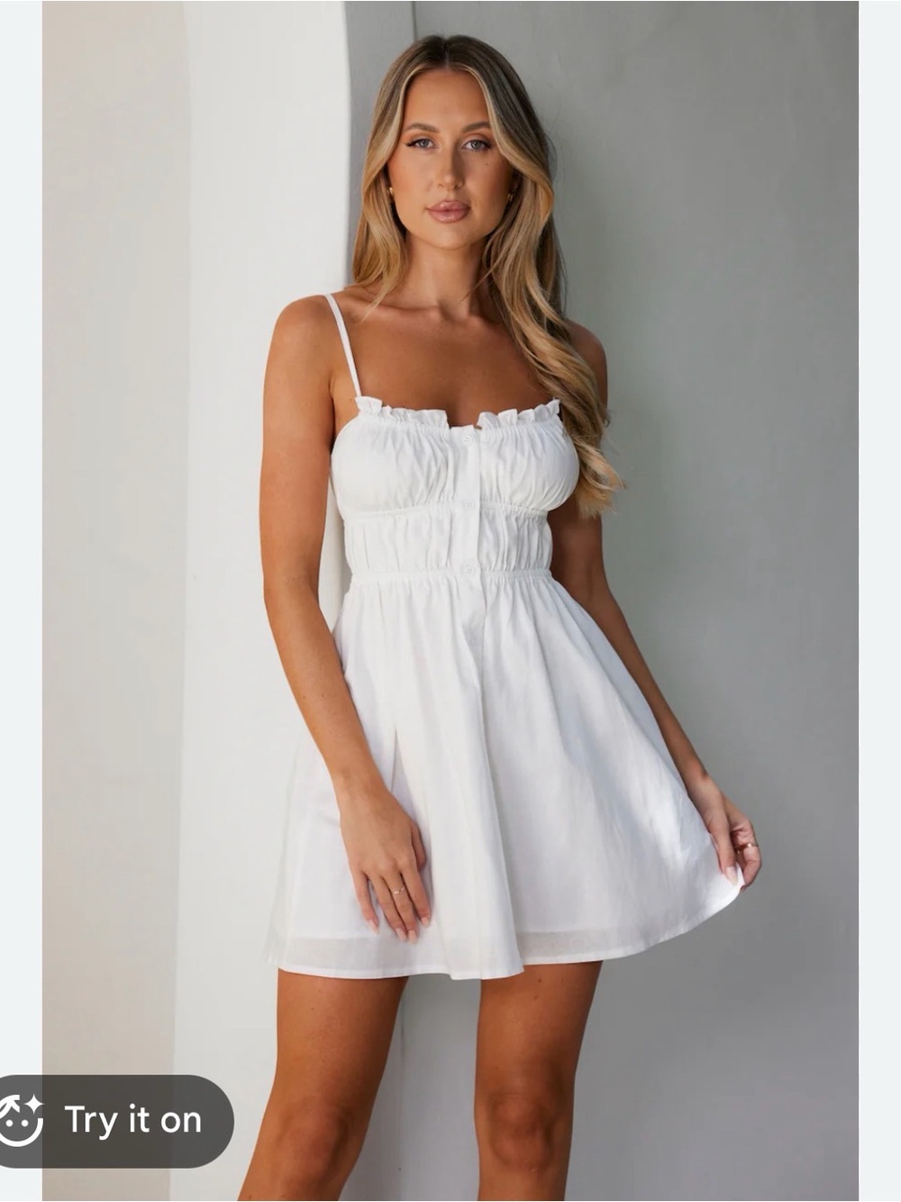Hello Molly White Ruffled Smocked Mini Dress